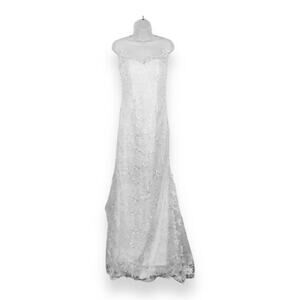 HEBEOS NWT White Lace Sleeveless Mermaid Wedding Gown with Train size Small